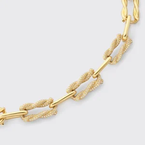YELLOW GOLD THREE DIAMOND LARGE TIES LINKS NECKLACE>Boochier Hot