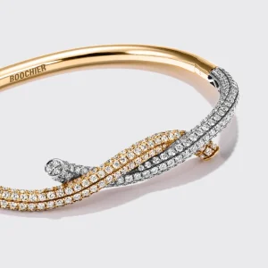 YELLOW GOLD-WHITE GOLD DIAMOND TIES BANGLE>Boochier Hot