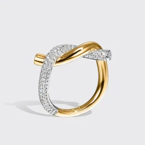YELLOW GOLD-WHITE GOLD HALF DIAMOND TIES RING>Boochier Best